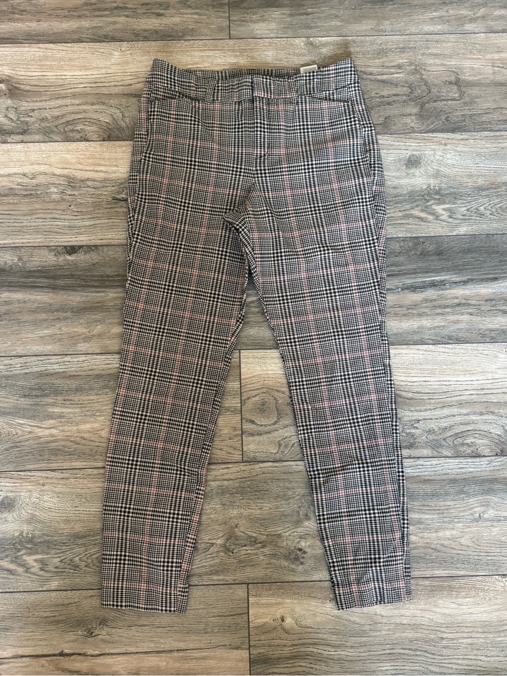 Old Navy Plaid Slim Trousers - Black with Pink Accents